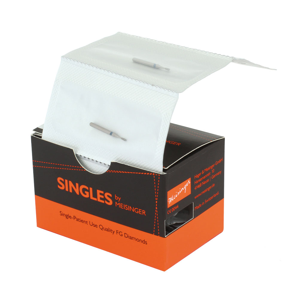 0316.4C Single-Use Diamond Bur, Sterile, 25 Pack, 1.6mm Ø, Long Inverted Cone, 4mm Working Length, Coarse, FG