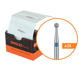0116M Single-Use Diamond Bur, Sterile, 25 Pack, 1.6mm Ø, Round, Medium, FG