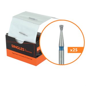 0312M Single-Use Diamond Bur, Sterile Packed, 25 Pack, 1.2mm Ø, Inverted Cone, 0.9mm Working Length, Medium, FG