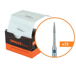 1310.3M Single-Use Diamond Bur, Sterile, 25 Pack, 0.8mm Ø, Tapered Point, Needle, 3mm Working Length, Medium, FG