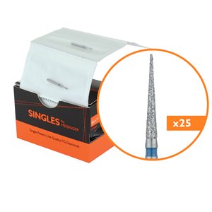 1314.10M Single-Use Diamond Bur, Sterile, 25 Pack, 1.4mm Ø, Tapered Point, Needle, 10mm Working Length, Medium, FG
